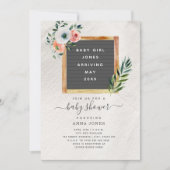 Letterboard Boho Floral Girl Baby shower Invitatio Kaart (Voorkant)