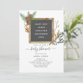 Letterboard Woodland Antlers Baby shower Kaart (Staand voorkant)