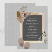 Letterbordschoenen Boho botanisch Baby shower Kaart (Voorkant / Achterkant)