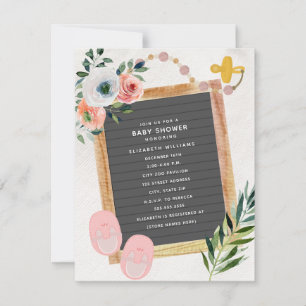 Letterbordschoenen Pacifier Floral Girl Baby showe Kaart