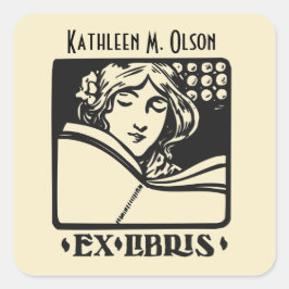 letterdruk deco boekenplaat ex-libris vierkante sticker