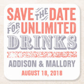 Letterdruk Onbeperkte Drinken sparen het Onderzett Kartonnen Onderzetters (Voorkant)