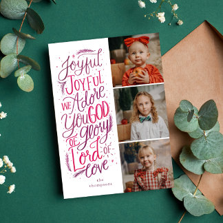 Lettered Berry Holiday Fotokaart Roze Paarse Feestdagenkaart