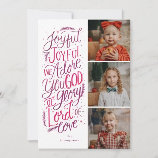 Lettered Berry Holiday Fotokaart Roze Paarse Feestdagenkaart (Voorkant)