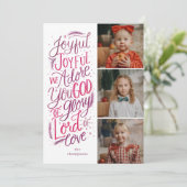 Lettered Berry Holiday Fotokaart Roze Paarse Feestdagenkaart (Staand voorkant)