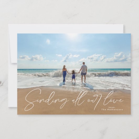 Lettered White Overlay Verstuur liefde Foto Valent Feestdagenkaart (Voorkant)