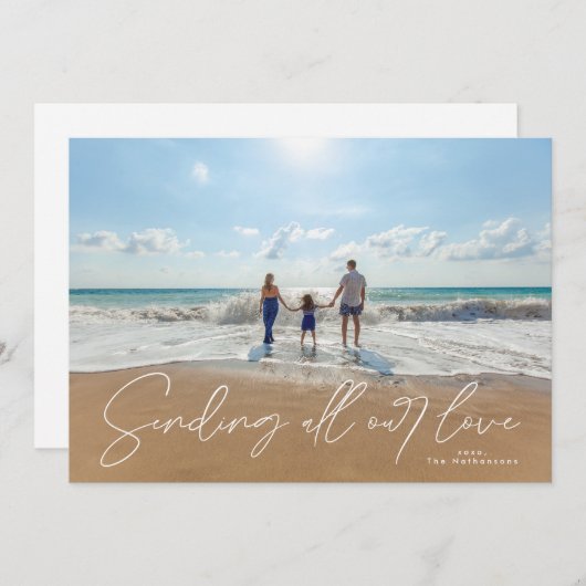 Lettered White Overlay Verstuur liefde Foto Valent Feestdagenkaart (Voorkant / Achterkant)