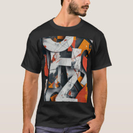 Letterfragmenten in sinaasappel en grijs t-shirt