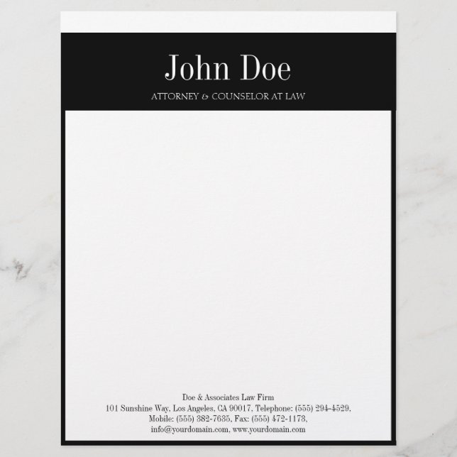 Letterhead Black White - Matches Visitekaartje Persoonlijk Briefhoofd (Voorkant)