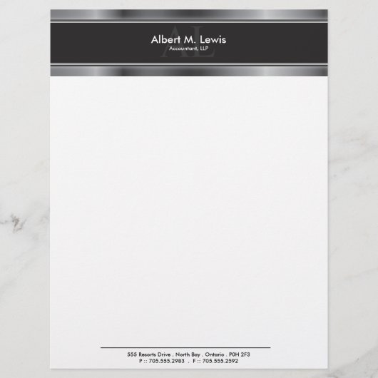 Letterhead Briefpapier - Professional Silver Metal Briefhoofd Sjabloon (Voorkant)