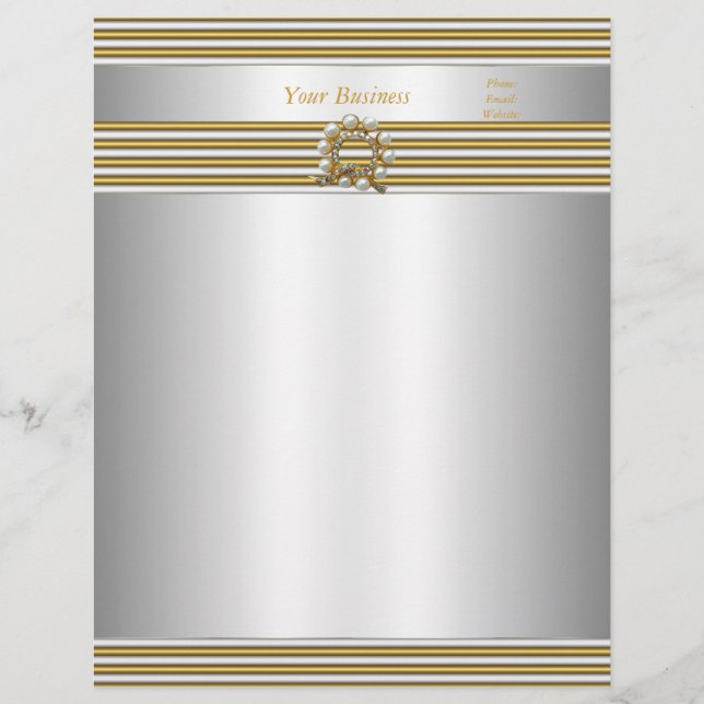 Letterhead Elegant Goud Zilver Witte Parel Gepersonaliseerd Briefhoofd (Voorkant)