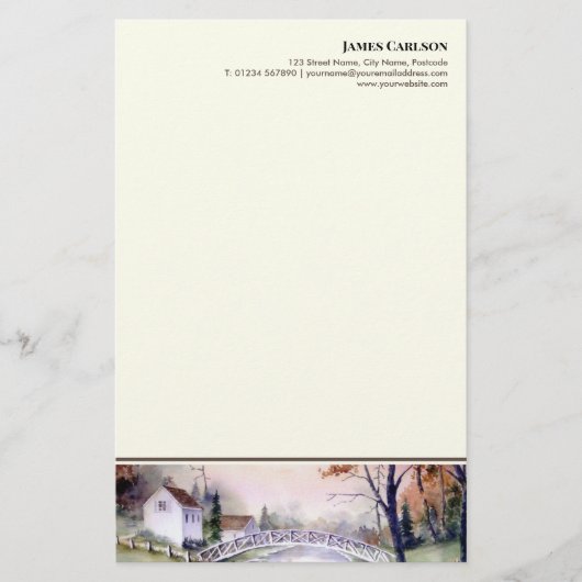 Letterhead Gebogen Brug Waterverf Schilderen Briefpapier (Voorkant)
