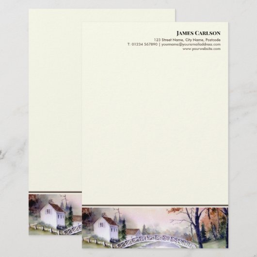 Letterhead Gebogen Brug Waterverf Schilderen Briefpapier (Voorkant / Achterkant)