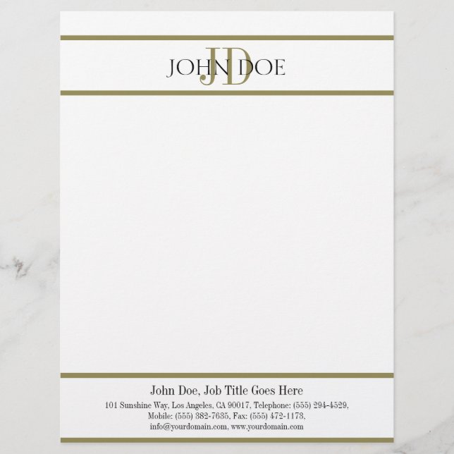 Letterhead Gold Monogram komt overeen met Visiteka Gepersonaliseerd Briefhoofd (Voorkant)