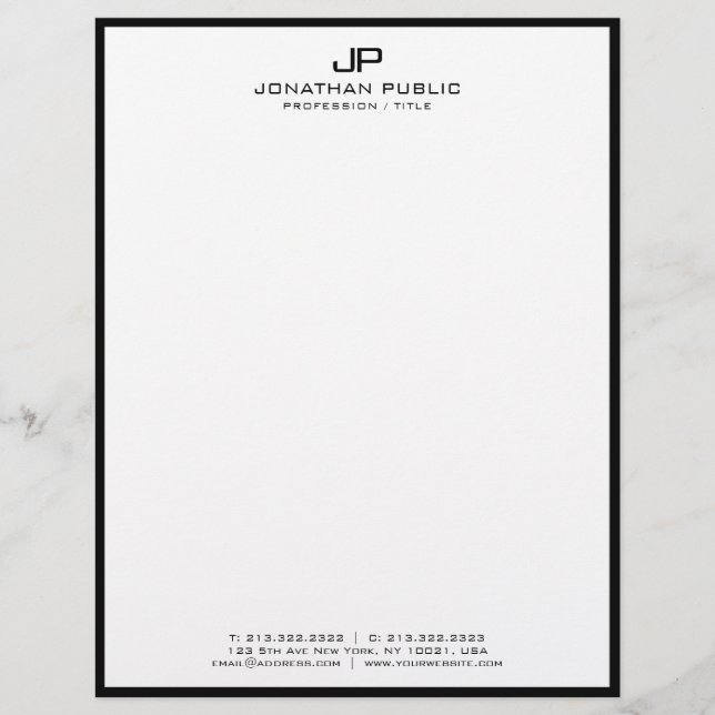 Letterhead Professional Modern Black White Simple Briefhoofd (Voorkant)