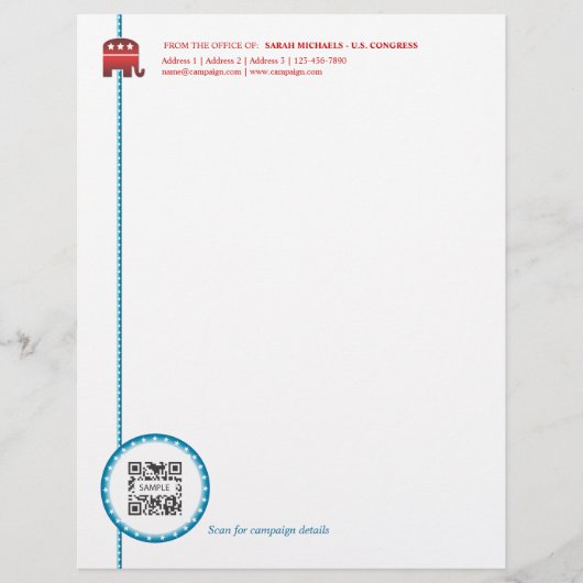 Letterhead Sjabloon Republican Elephant Custom Briefhoofd (Voorkant)