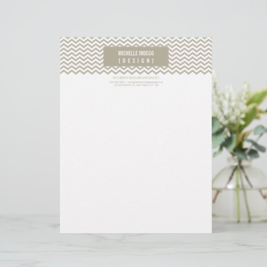 LETTERHEAD trendy vet chevron streep taupe Briefhoofd Ontwerp (Staand voorkant)