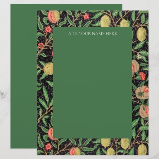 LETTERHEAD : WILLIAM MORRIS : " POMEGRANATEN " BRIEFHOOFD (Voorkant / Achterkant)