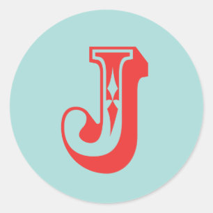 LetterI J carnaval stijl monogram initiaal gunst Ronde Sticker