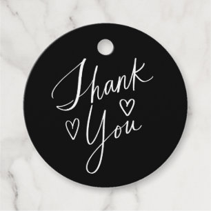 Lettering Dank u harten zwart en wit Bedankjes Labels