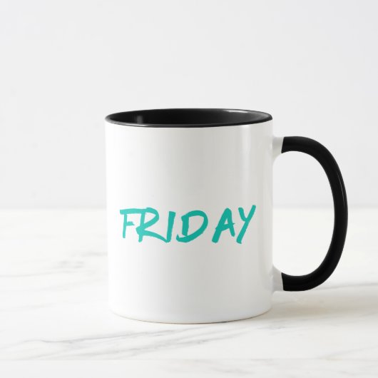 Lettering Design Vrijdag in Turquoise Mok (Rechts)