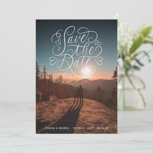 Lettering Harten Foto Save The Date (Staand voorkant)