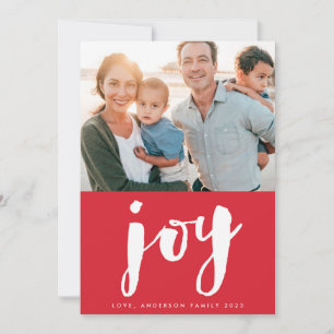 Lettering JOY Rode Label Kerst Foto Feestdagenkaart