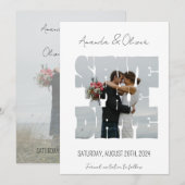 Lettering Liefdesverhaal Foto Huwelijk Save The Date (Voorkant / Achterkant)