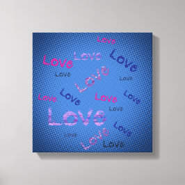 Lettering Love op een blauwe achtergrond Pop art Canvas Afdruk
