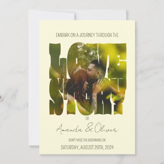 Lettering Love Story Foto Bruiloft Kaart (Voorkant)