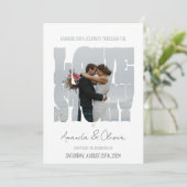 Lettering Love Story Foto Bruiloft Kaart (Staand voorkant)