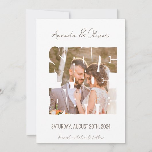 Lettering Love Story Foto Bruiloft Save The Date (Voorkant)