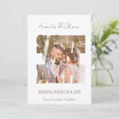 Lettering Love Story Foto Bruiloft Save The Date (Staand voorkant)