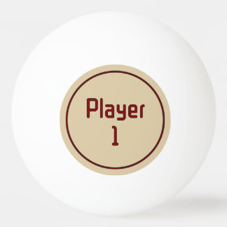 Lettering Speler 1 in Diep Rood op Beige Pingpongbal