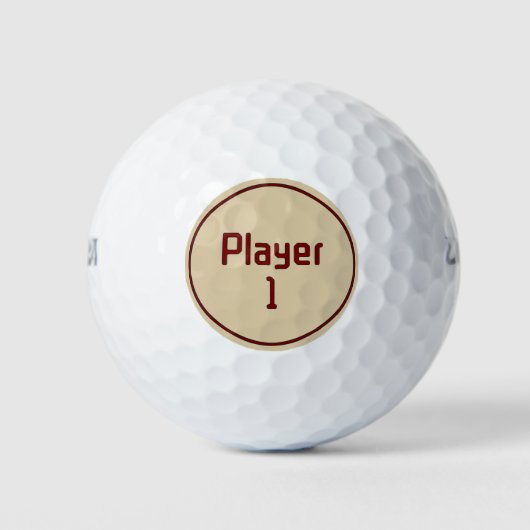 Lettering Speler 1 in Dieprood op Beige Golfballen (Voorkant)