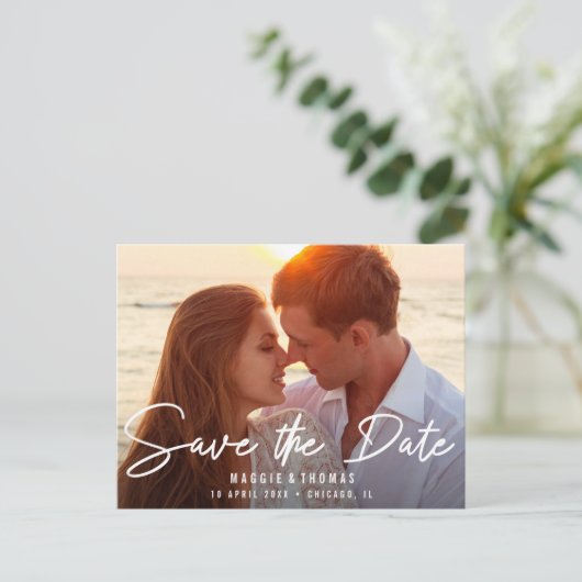 Lettering tekst bruiloft Sla de datum op Briefkaart (Staand voorkant)