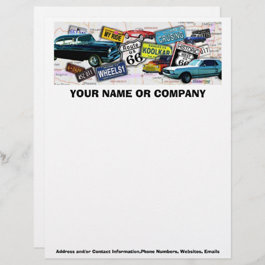 Letterkop - Route 66 Klassieke auto's Gepersonaliseerd Briefhoofd (Voorkant / Achterkant)