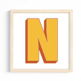 Letterkunstposter, N-monogram, Vet gedrukte initia Poster