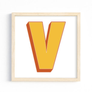 Letterkunstposter, V-monogram, vetgedrukte initiaa Poster