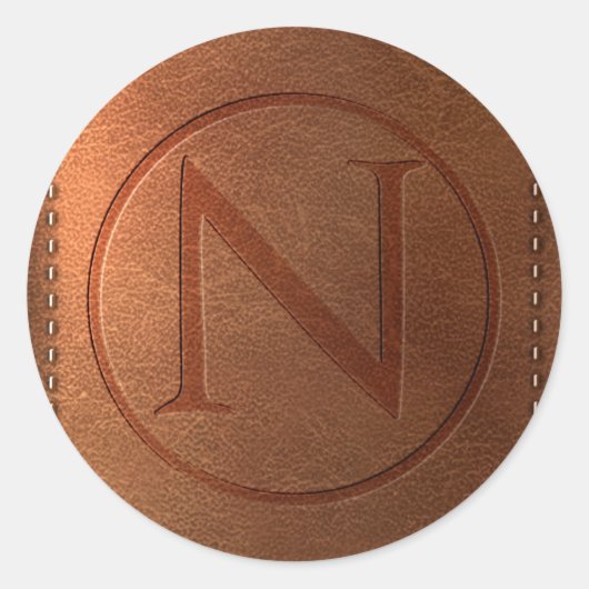 Letterlederen alfabet N Ronde Sticker (Voorkant)