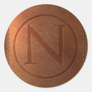 Letterlederen alfabet N Ronde Sticker