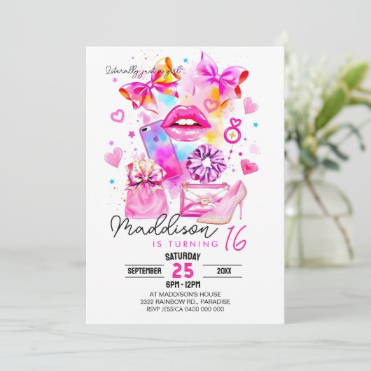 Letterlijk gewoon een meisje UITNODIGING Neon Coqu (Staand voorkant)