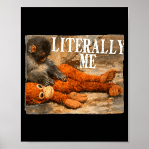 Letterlijk mij aap slaat baby aap en knuffel poster