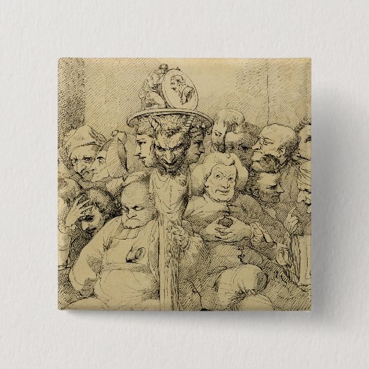 Letterlijke tekens rond de medaille vierkante button 5,1 cm (Voorkant)