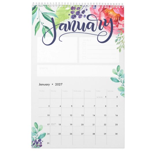 Letterlijke waterverf kalender - Gepersonaliseerd (Jan 2027)