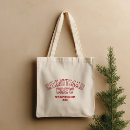 Letterman Christmas Crew Collegiate familienaam Tote Bag