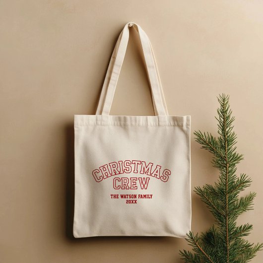 Letterman Christmas Crew Collegiate familienaam Tote Bag