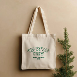 Letterman Christmas Crew Collegiate familienaam Tote Bag