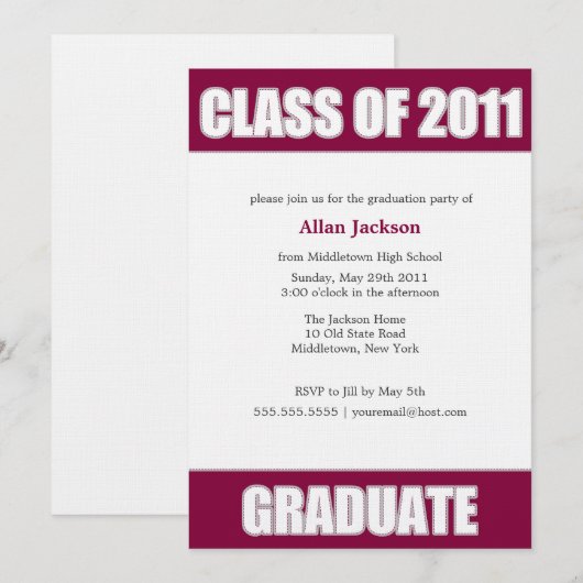 Letterman Style Afstuderen Uitnodiging (Voorkant / Achterkant)