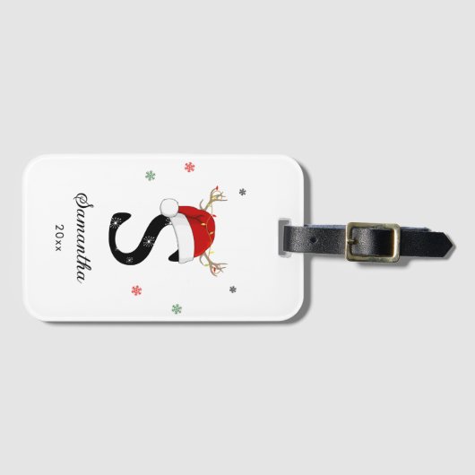 Letternaam Santa Hat | Monogram | Aangepast Initia Bagagelabel (Voorkant (horizontaal))
